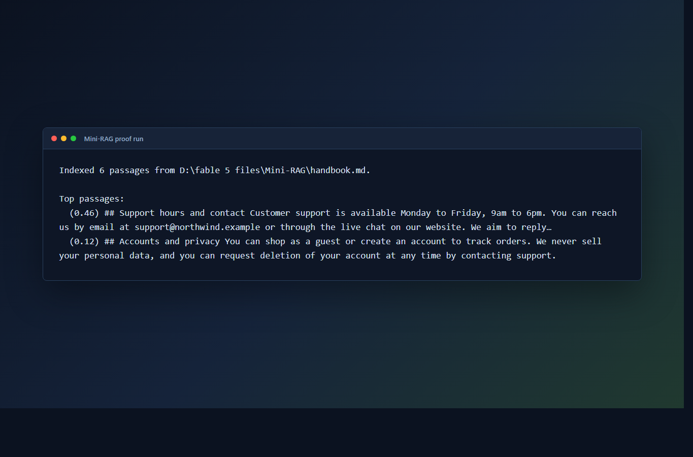 Mini-RAG terminal screenshot